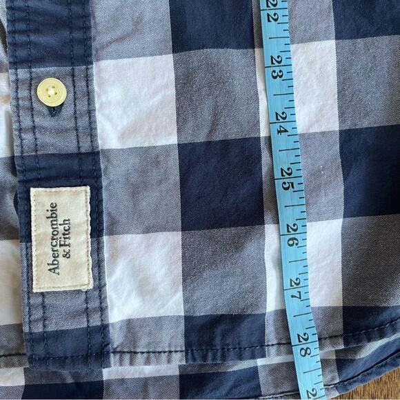 Abercrombie & Fitch Buffalo Plaid Button Down Muscle Shirt Navy Mens Lrg Preppy - Picture 7 of 9